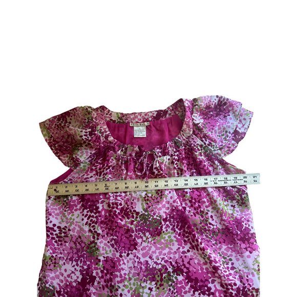 Fred David Pink & Green V Neck With Tie, Short Flutter Sleeve Top, Medium - Picture 5 of 7